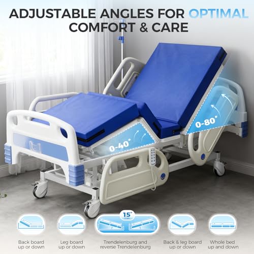 DriveEy 5 Function Full Electric Hospital Bed, 600LBS Adjustable Hospital Beds for Home Use, Medical Bed for Seniors with ...