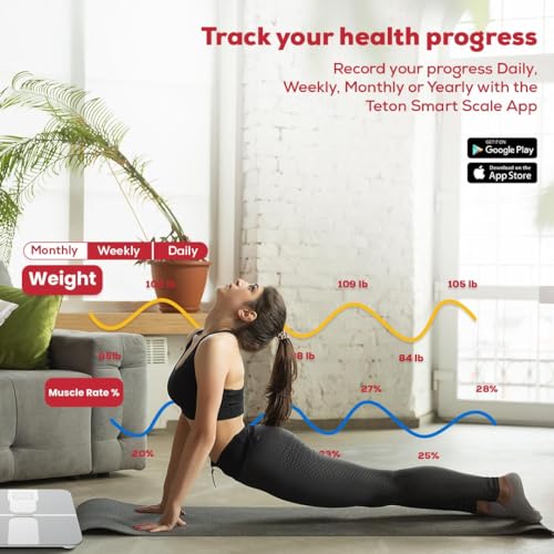 Smart Scale WiFi for Body Weight with ChatGPT Integration,Teton Digital Bathroom Scale Accurately Tracks 15 Body Metrics-B...