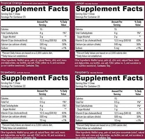 Bariatric Advantage Calcium Citrate Chewy Bites 500 mg - for Bariatric Surgery Patients - Vitamin D3 - Sugar-Free Chewable Calcium Supplement - Bariatric Chews - Assorted Fruit - 90 Count