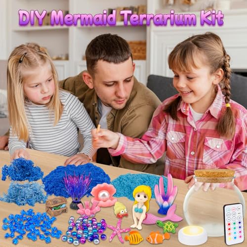 7july Mermaid Terrarium Craft Kit for Kids - LED Night Light Up & Remote Mermaid Birthday Gifts Toys for Girls Age 5 6 7 8...