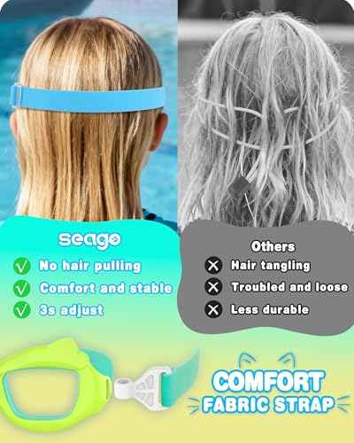 Seago 2 Pack Kids Swim Goggles with Fabric Strap for Kids 3-12, Cat-Shaped Swimming Goggles Anti-Fog UV Protection Leakproof