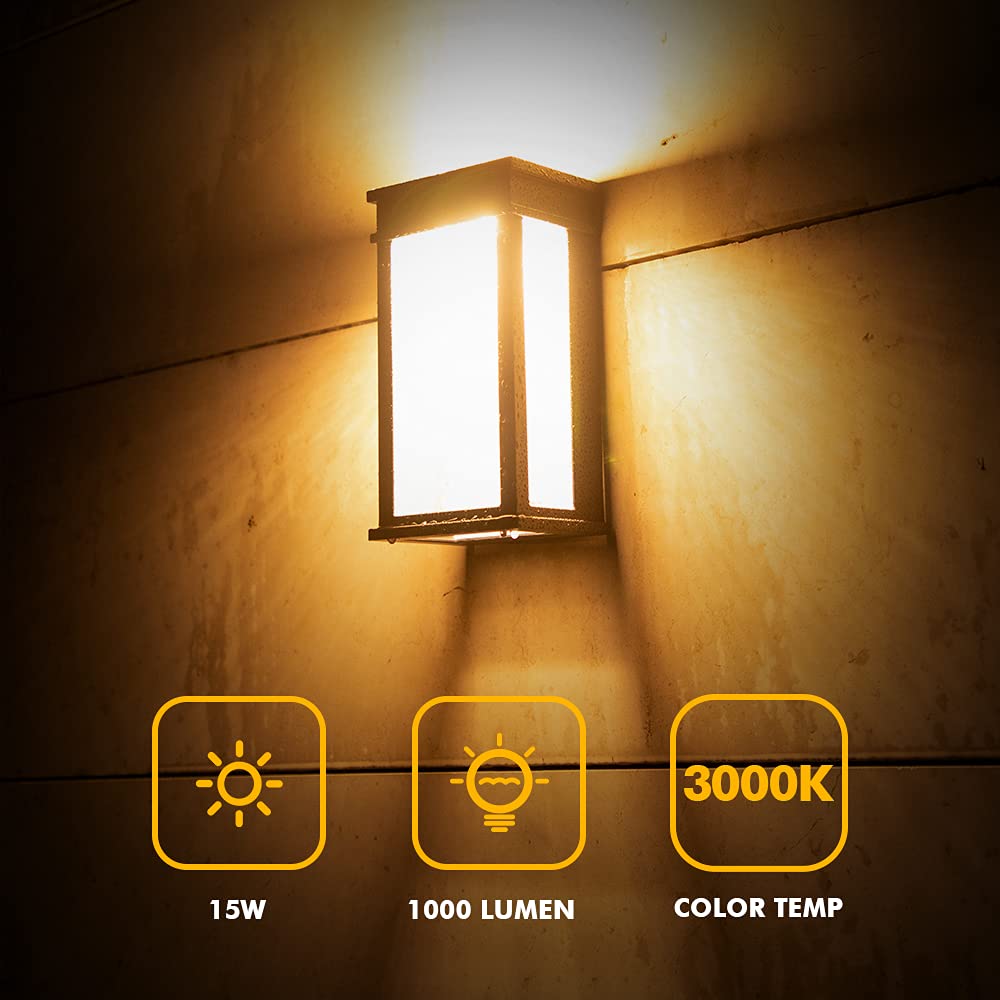 LUTEC LED Wall Light, 1000 Lumen, 3000K, 2 Pack Rectangular, Black - Dusk to Dawn, Indoor Outdoor Sconce, Model amzn.gr.
