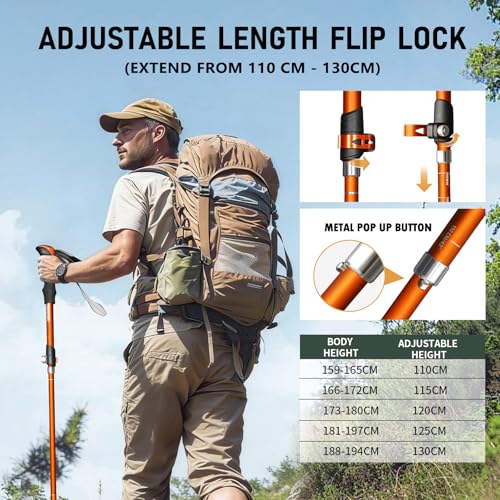 Deepfeel Collapsible Trekking Pole Adjustable Hiking Pole - Aluminum Alloy 7075 Walking Stick with Telescopic & Foldable T...