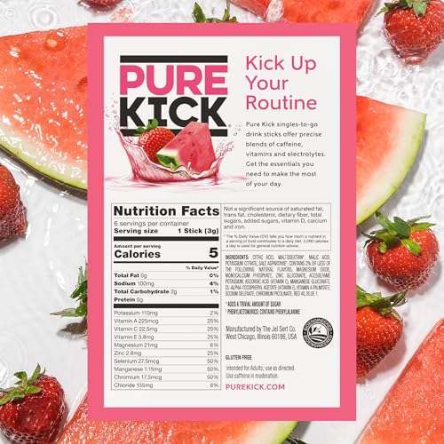 Pure Kick Hydration Singles To Go Drink Mix, Strawberry Watermelon, Includes 12 Boxes with 6 Packets in each Box, 72 Total...