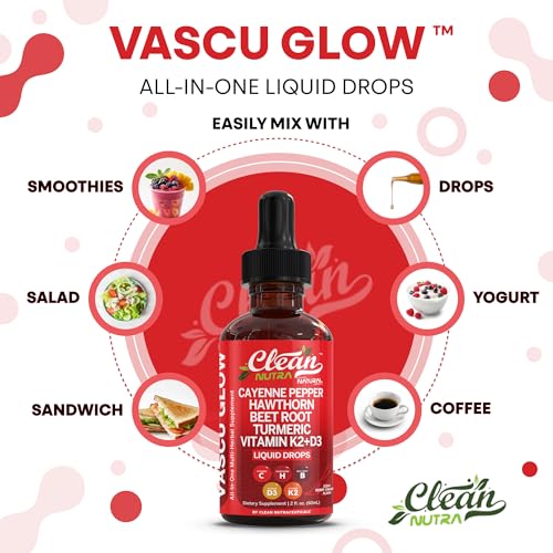 Clean Nutra Cayenne Pepper Drops Supplement Liquid + Hawthorn Berry, Vitamin D3 K2 Beet Root Powder, Ceylon Cinnamon, Turm...