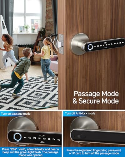 TMEZON Smart Door Lock Fingerprint, Keyless Entry Door Lock with Handle, APP/IC Cards/Codes/Keys/Fingerprints Biometric El...