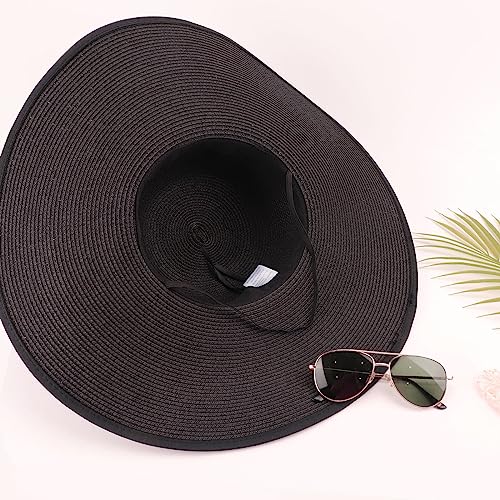 AQOKKA Beach Hats for Women Men Big Straw Wide Brim Summer Hat Floppy Foldable Roll up Cap for Beach Outdoor UPF 50+