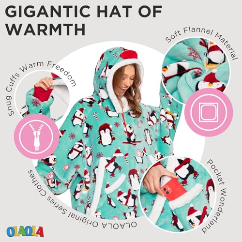 OLAOLA Wearable Blanket Hoodie for Adults, Oversized Fluffy Hooded Blanket Thick Sweatshirt with Pockets