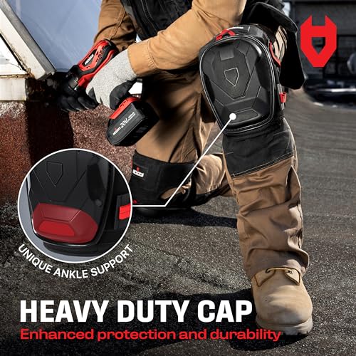 NoCry Professional Work Knee Pads for Men Construction with Ankle Support and Heavy Duty Anti-Slip Cap — Foam Cushion and ...