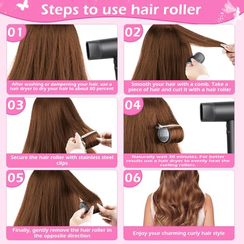 50Piece Hair Rollers Set, Self-Grip Rollers Hair Curlers for Long Medium Short Hair, 4 Sizes of Hair Rolls(6 Jumbo + 6 Lar...