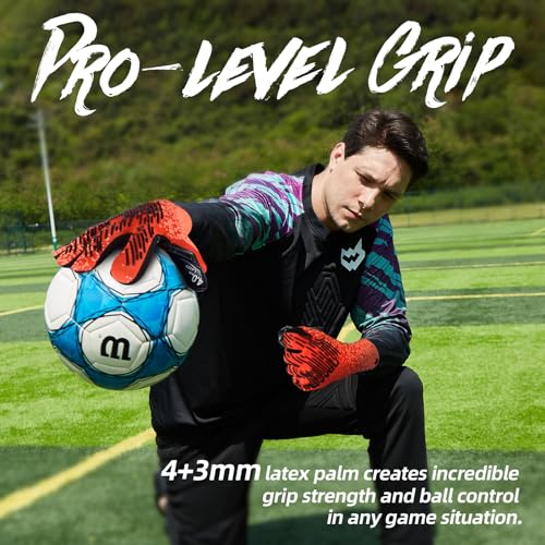 WVVOU Soccer Goalie Goalkeeper Gloves for Youth & Adult, Size 7-10, Enhanced Latex Palm Grip, Breathable Knitted Fabric, S...