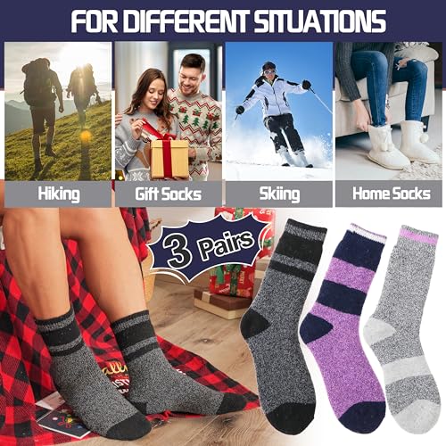 MOGGEI 3 Pairs Thermal Winter Socks for Women & Men Thick Extra Warm Insulated Ski Boot Socks for Cold Weather