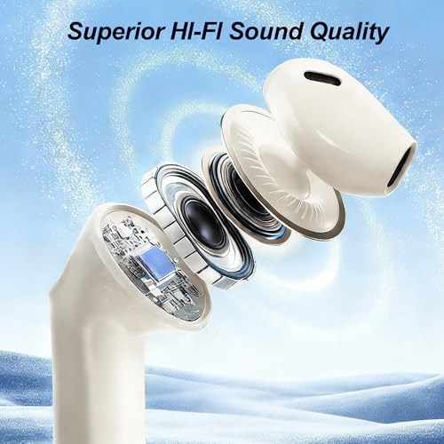 Anjetsun Wireless Earbuds for Daily Use, Semi-in-Ear Wireless Audio Headphones with Microphone, Touch Control, Type-C Char...