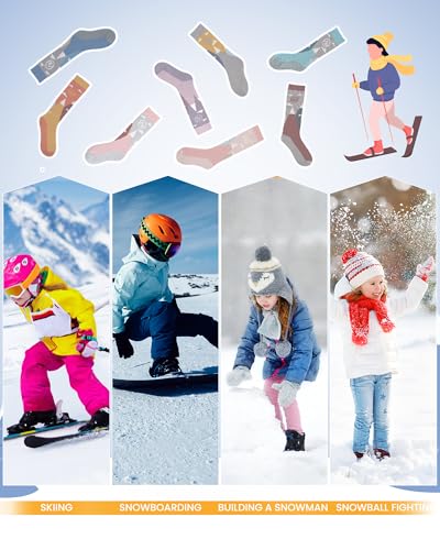 OutdoorMaster Merino Wool Ski Socks for Kids, Boys & Girls, Thermal Winter Warm Snowboarding Socks for Cold Weather