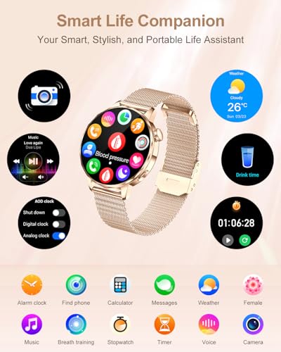 PODOEIL Smart Watches for Women (Answer/Make Calls), Heart Rate/Sleep/Blood Pressure Monitor, 100+ Sports Modes, IP68 Wate...