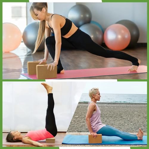 MBKHFLL Cork Yoga Blocks, Natural Cork, High Density with Non Slip Surface, Eco-Friendly Accessories for Women, Ideal for ...