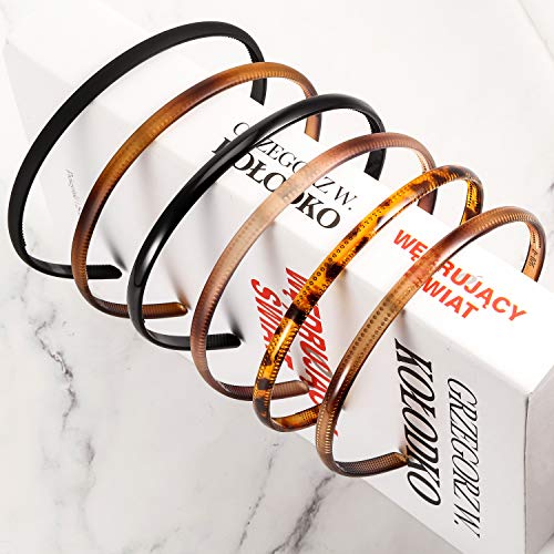 WILLBOND 6 Pieces Plastic Headbands for Women Thin Headband with Teeth Plain Head Bands for Halloween Christmas Women's Hair