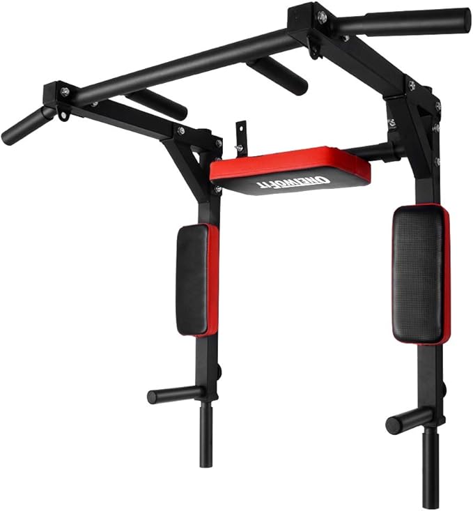OneTwoFit Multifunctional Wall Mounted Pull Up Bar Chin Up bar Dip Station for Indoor Home Gym Workout, Power Tower Set Tr...