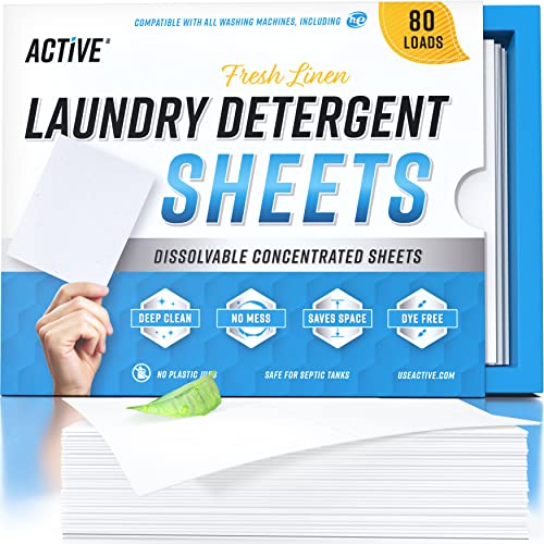Laundry Detergent Sheets Eco Washing Strips - 80 Loads, Liquidless Fresh Scented Clothes Washer Sheet, Zero Waste Travel L...