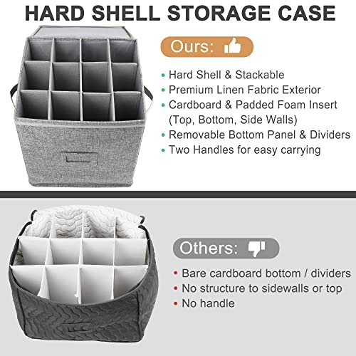LotFancy Champagne Flute Storage Container, Hard Shell, Stackable, 12" Tall Wine Glass Storage Box with Dividers & Handle...