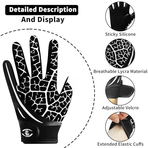 WATSAVPUP Youth Football Gloves Kids Silicone Grip Sports Receiver Gloves with Super Stick Ability for Enhanced Game Exper...