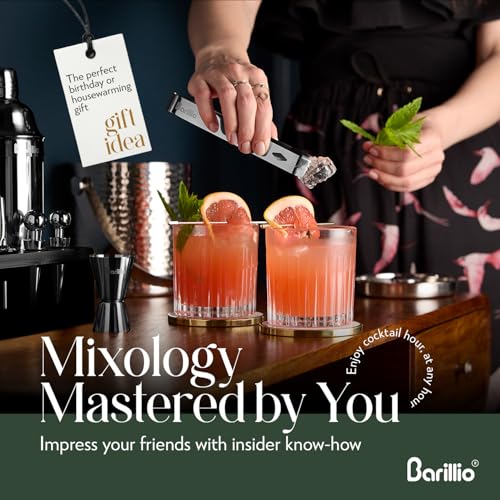 Barillio Black Bartender Kit - Stainless-Steel Cocktail Shaker Set w/Black Bamboo Stand - Mixology Bar Tools w/Drink Shake...