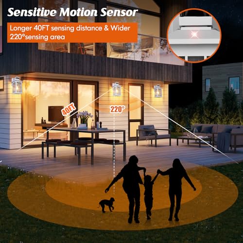 Motion Sensor Outside Wall Lantern Waterproof  White Dusk Dawn Outdoor Lighting Wall Mount With Tempered Glass  Modern Anti-Rust Motion Porch Light Fixture For Hallway Entryway Doorway