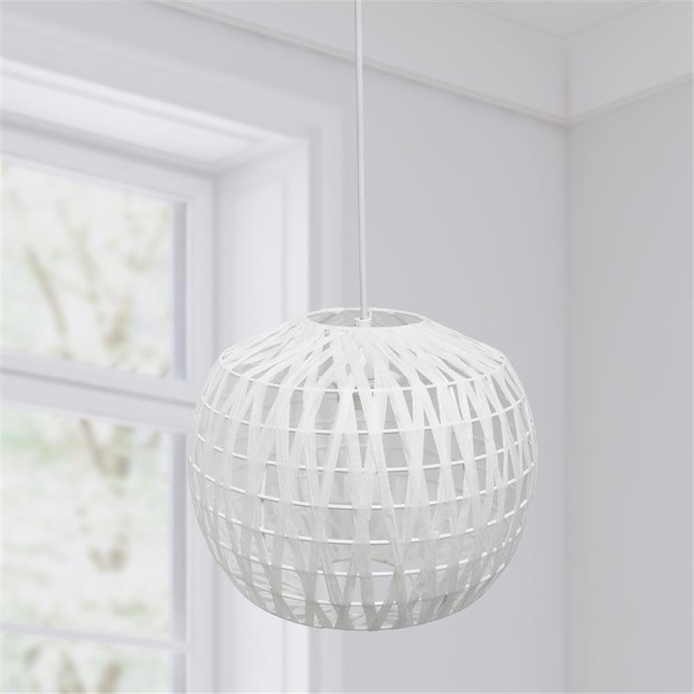 Elegant Designs Pendant Light, 1-Light Modern Bohemian, 11.38in Woven Paper Rope, White, Model PT1016-WHT