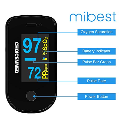 CHOICEMMED Black Dual Color OLED Finger Pulse Oximeter - Blood Oxygen Saturation Monitor with Color OLED Screen Display an...