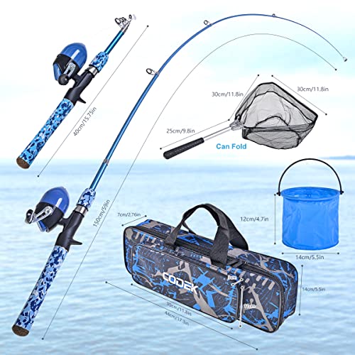 CODEK Kids Fishing Pole Set with Full Starter Kits 2 Set Portable Telescopic Fishing Rod and Spincast Reel Cambos with a F...