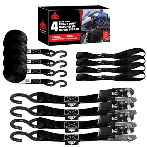 Jack Boss Ratchet Tie Down Straps Set,1500 lbs Break Strength, 1" x 15' Heavy Duty Ratchet Straps with 4X Soft Loops Padde...