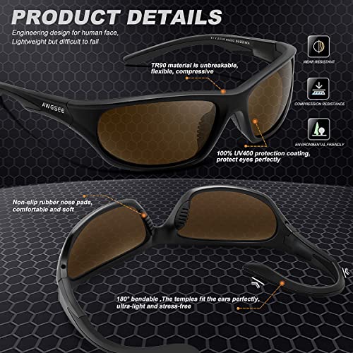 AWGSEE Polarized Sports Sunglasses for Men,TR90 Unbreakable Frame Sunglasses for Fishing Driving Cycling UV400 Protection