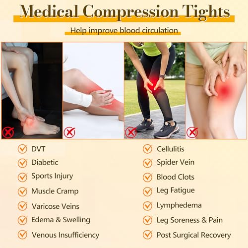 Myshear Medical Compression Pantyhose for Women Men, 15-20 mmHg Compression Tights, Closed Toe Graduated Compression Stock...