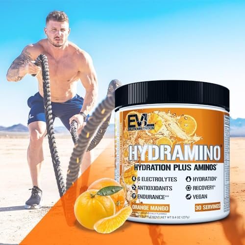 Evlution Nutrition HYDRAMINO Complete Hydration Multiplier, All 6 Electrolytes, Vitamin C & B, Fluid Boosting Aminos, Coco...