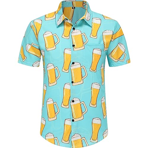 Spanoous Mens Hawaiian Shirts and Shorts Set Funny Hawaiian Shirts for Men Beach Outfits Sets with Bucket Hats