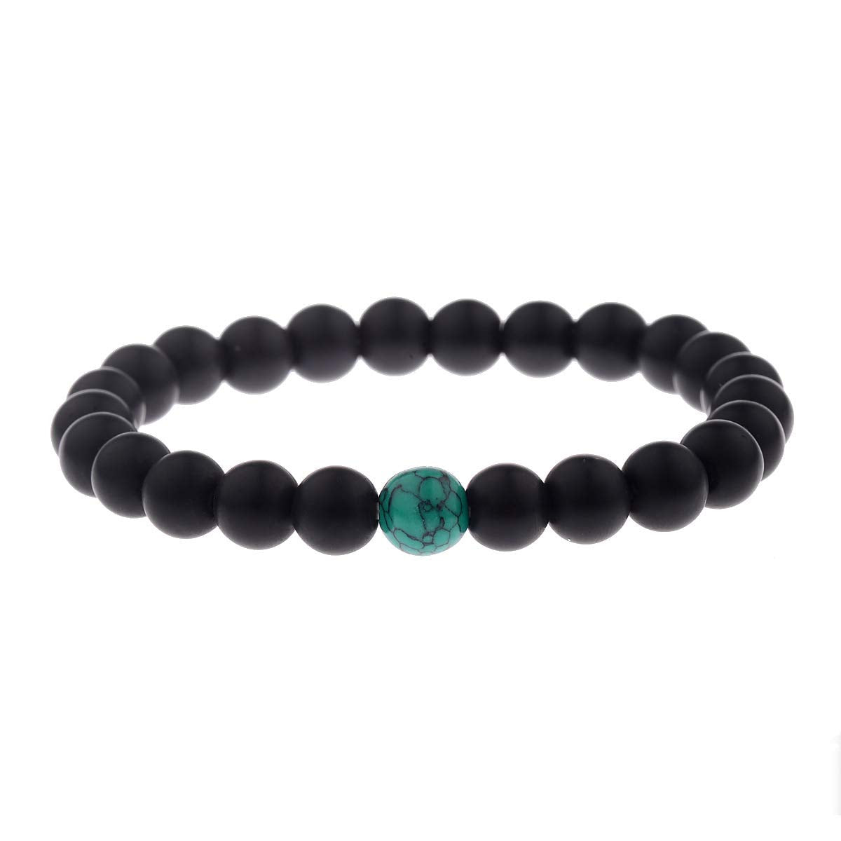 CNLQ Long Distance Bracelets For Lovers Couples Matching Gift Matte Agate 8mm Bead Stone (Elastic Red) (Elastic Green2)