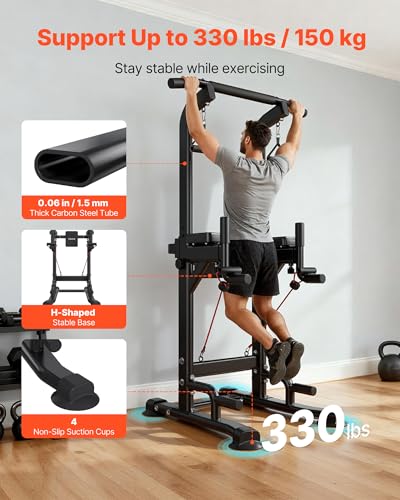 VEVOR Pull Up Bar, 330 LBS Power Tower Dip Station, Workout Dip Station with H-Shaped Stable Base & Back Pad, Adjustable 1...