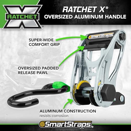 SMARTSTRAPS 10-Foot Ratchet Straps, Green (2pk) – 1,500 lbs Break Strength 500 lbs Safe Work Load Tie-Downs Designed for L...