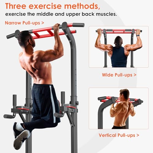 SogesPower Pull Up Bar Station Power Tower,12-Level Adjustable Multi-Function Pull Up Dip Station for Home Gym, Pull Up Ba...