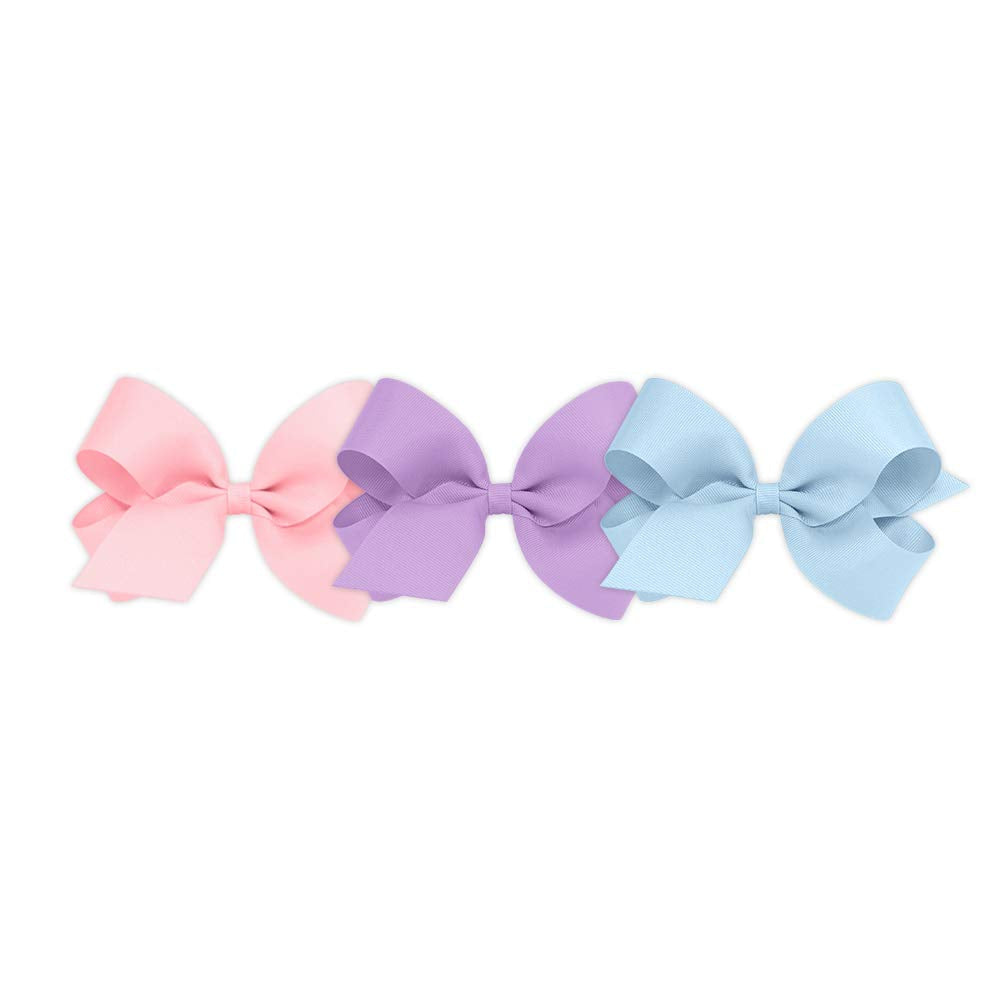 Wee Ones Girls' 3 pc Set Solid Grosgrain Variety Pack on a WeeStay No-Slip Hair Clip, Large, Light Pink, Light Orchid, Millenniu