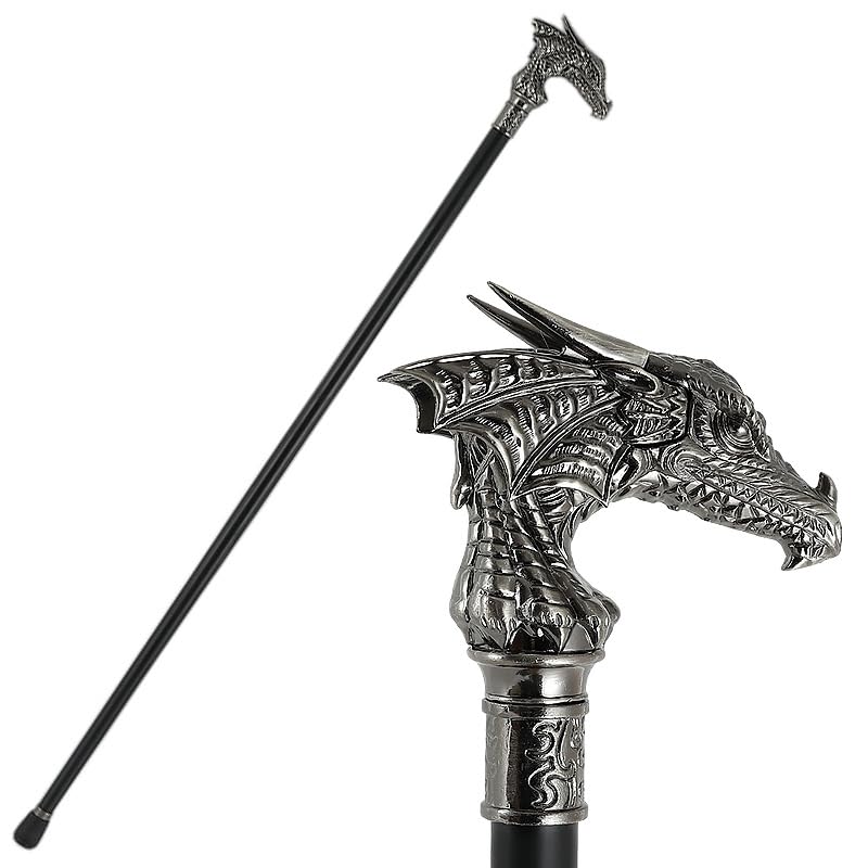 37in's Vintage Style Dragon Silver Cane Alloy Gothic Handmade Cane Fancy Dress Novelty Accessories
