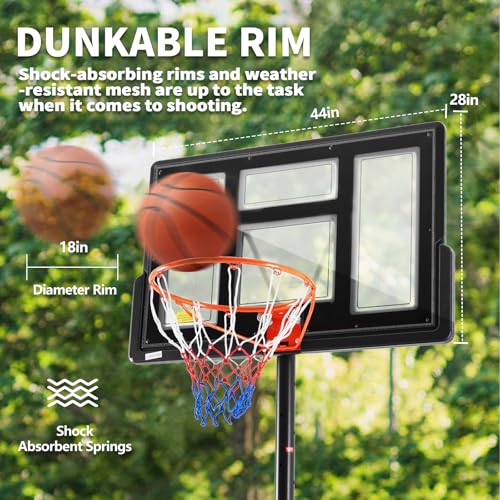 DUMOS 10FT Adjustable Height Portable Basketball Hoop Outdoor for Adult, 44 Inch Shatterproof Backboard w/Shock Absorbent ...