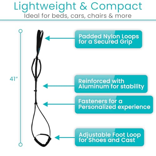 Vive Proflex Strap - Physical Therapy Leg Lifter Assist with Nylon Webbing for Recovery, Stretching - Loop with Hand Grips...