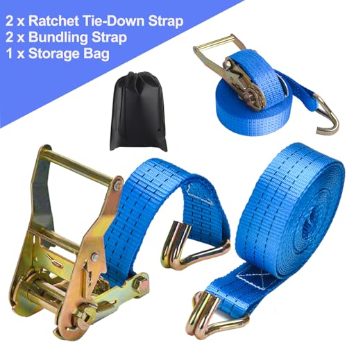 Ratchet Straps - 2 Pack 1.5 Inch Heavy Ratchet Duty Tie-Down Straps, Cargo Straps Ratcheting with Double J-Hook, 4400 LB B...