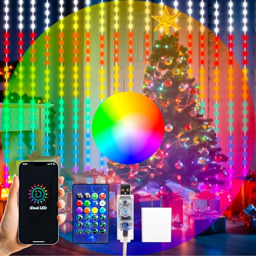 HXWEIYE 300LED Fairy Curtain Lights, 9.8x9.8Ft USB Plug-in 8 Modes Christmas String Hanging Lights with Remote for Bedroom...