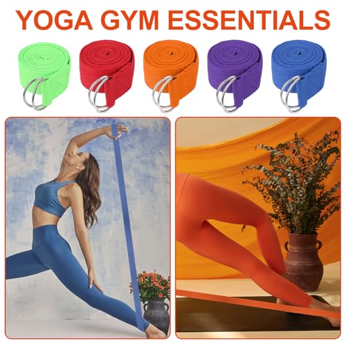 10 Pcs Yoga Strap for Stretching Bulk 6ft Exercise Stretch Band with Metal D Ring Adjustable Pilates Non Elastic Yoga Stre...