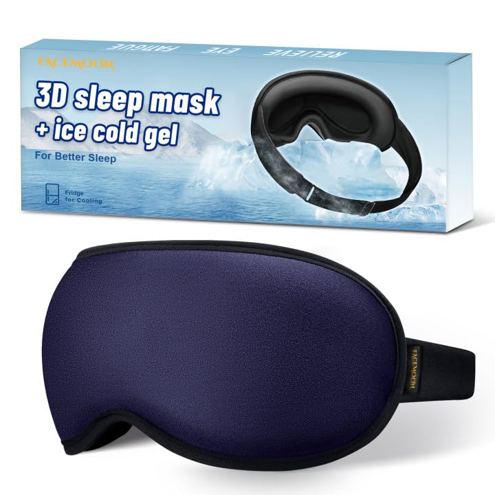3D Cooling Gel 6oz Weighted Eye Mask for Sleeping & Screen Fatigue Relief, Ice Cold Compress Sleep Mask for Migraines, Headaches & Eye Strain, 100% Blocking Contour Eye Mask for Better Rest, Blue