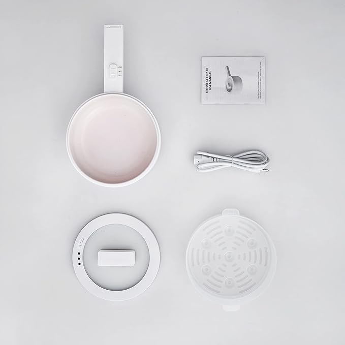 Hot Pot Electric with Steamer, 1.5L Ceramic Glaze Non-stick Portable Pot, Dual Power Multi-functional Electric Cooker, Suitable for Steak, Pasta, Hot Pot, Ramen, Dorm Room Essential