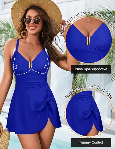 Blooming Jelly Womens Tummy Control One Piece Swimsuits Criss Cross Push Up Bathing Suits U-Wire Ruched Swim Dress 2026