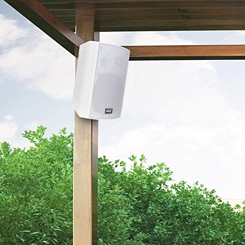 Pyle Wall Mount Bluetooth Home Speaker System - Active + Passive Pair, Wireless, Water-resistant, Stereo Sound, AUX IN (Wh...